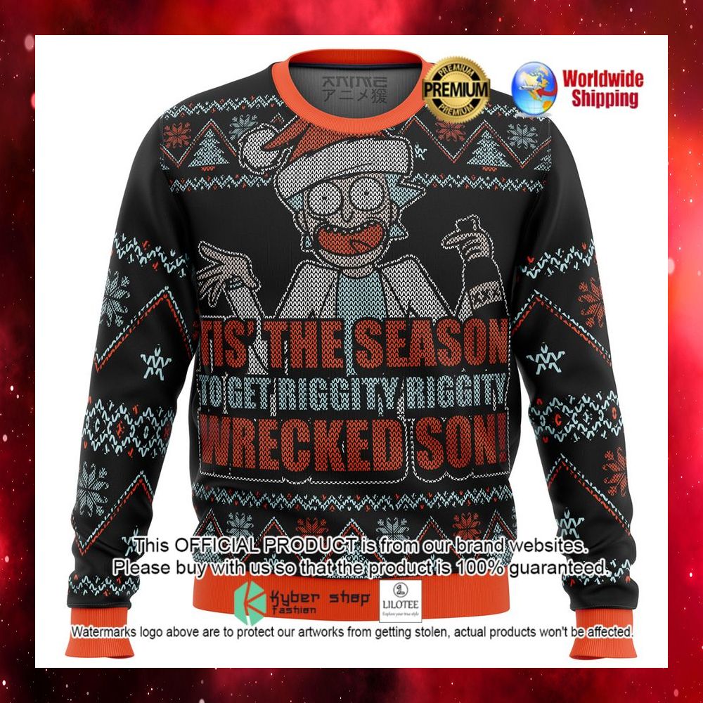 rick and morty tis the season to get riggity riggity wrecked son christmas sweater 1 110