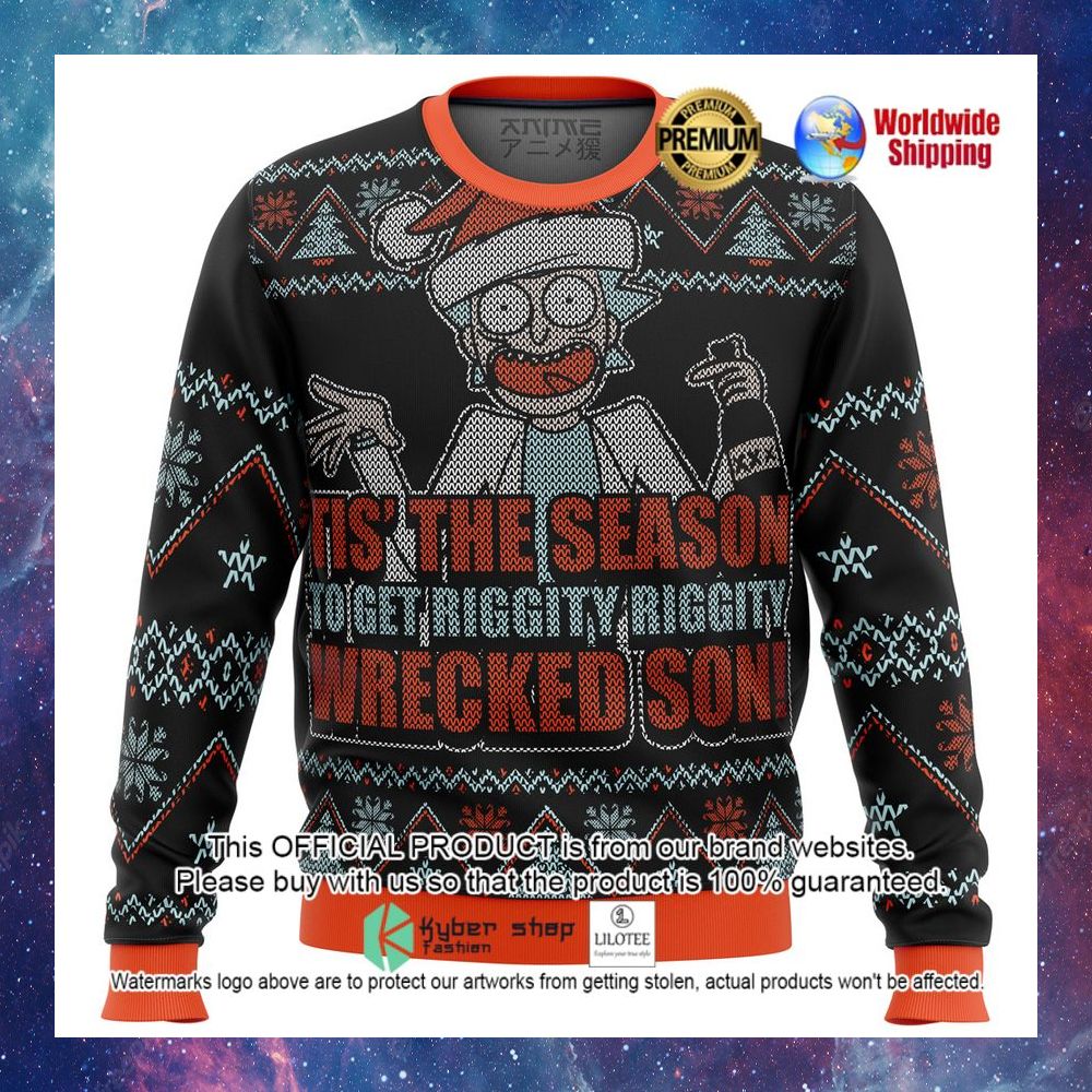 rick and morty tis the season to get riggity riggity wrecked son christmas sweater 1 336