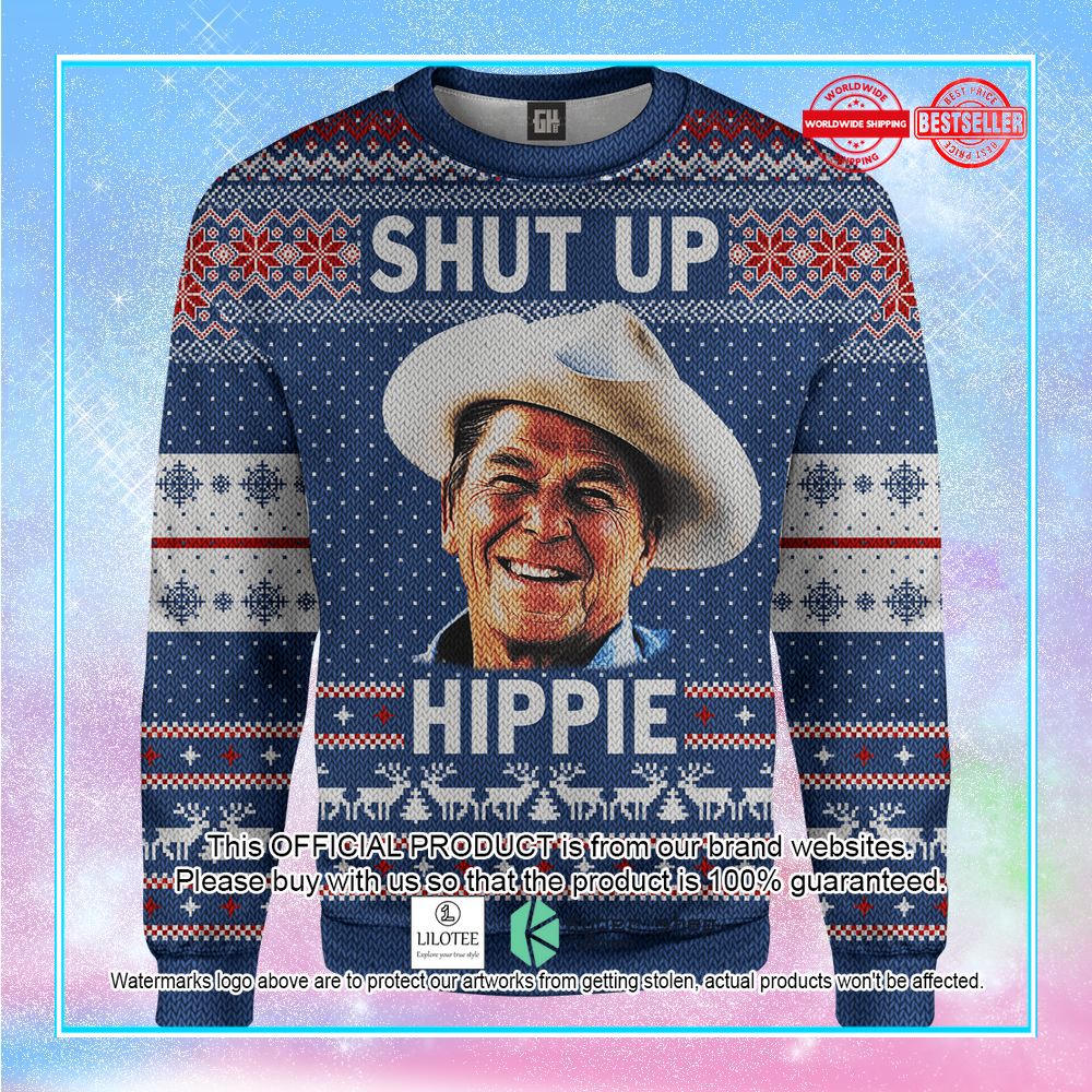 ronald reagan shut up hippie christmas sweater 1 55