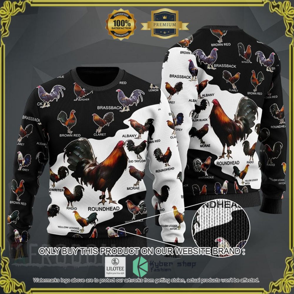 rooster breeds black white christmas sweater 1 19049