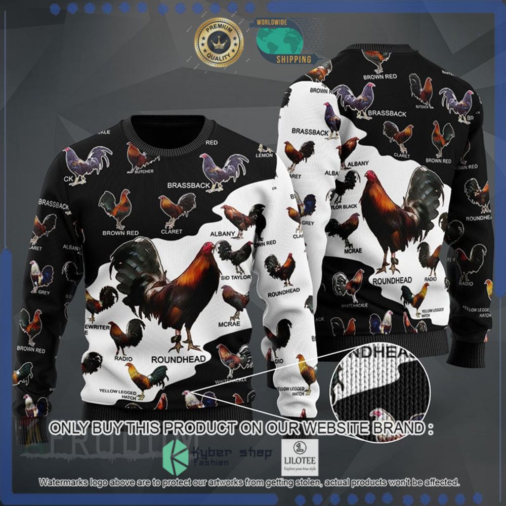 rooster breeds black white christmas sweater 1 25068