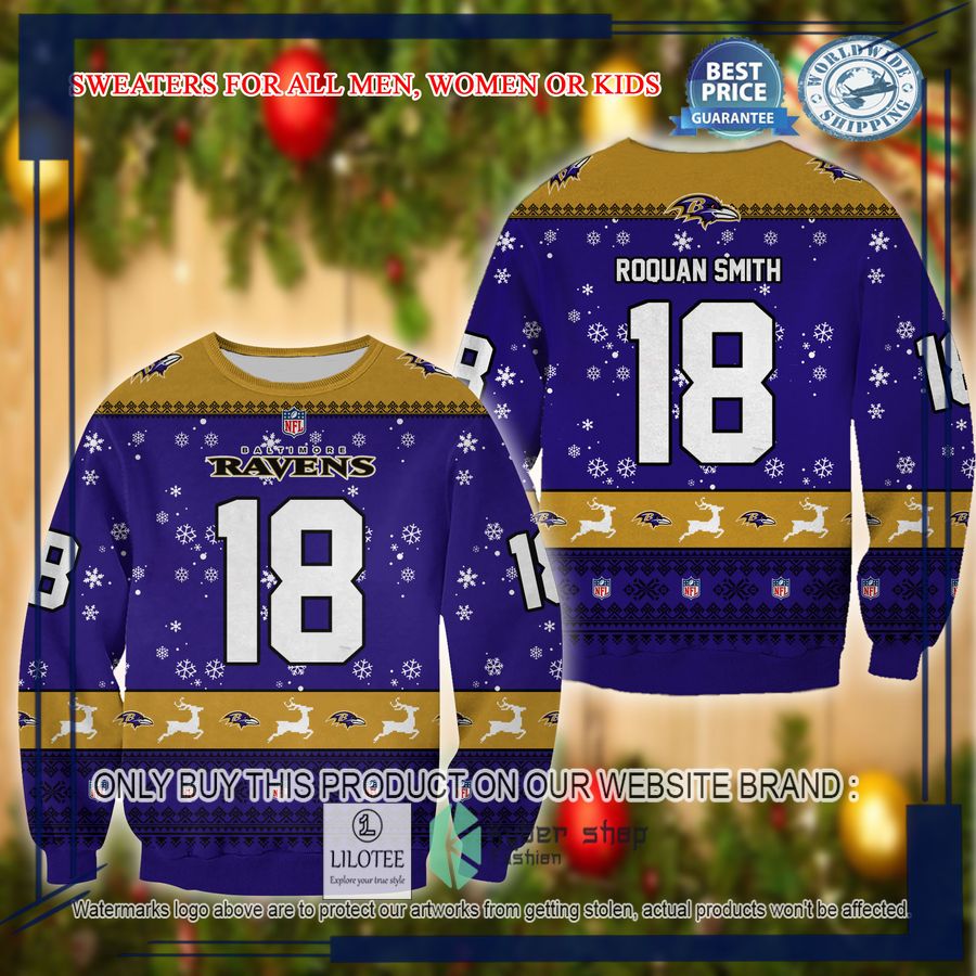 roquan smith baltimore ravens christmas sweater 1 32754