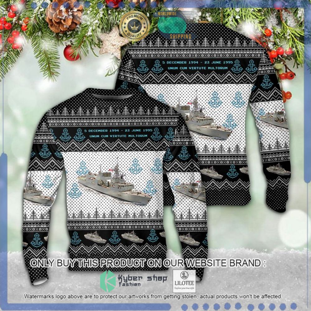 royal canadian navy hmcs winnipeg ffh 338 black white christmas sweater 1 84744