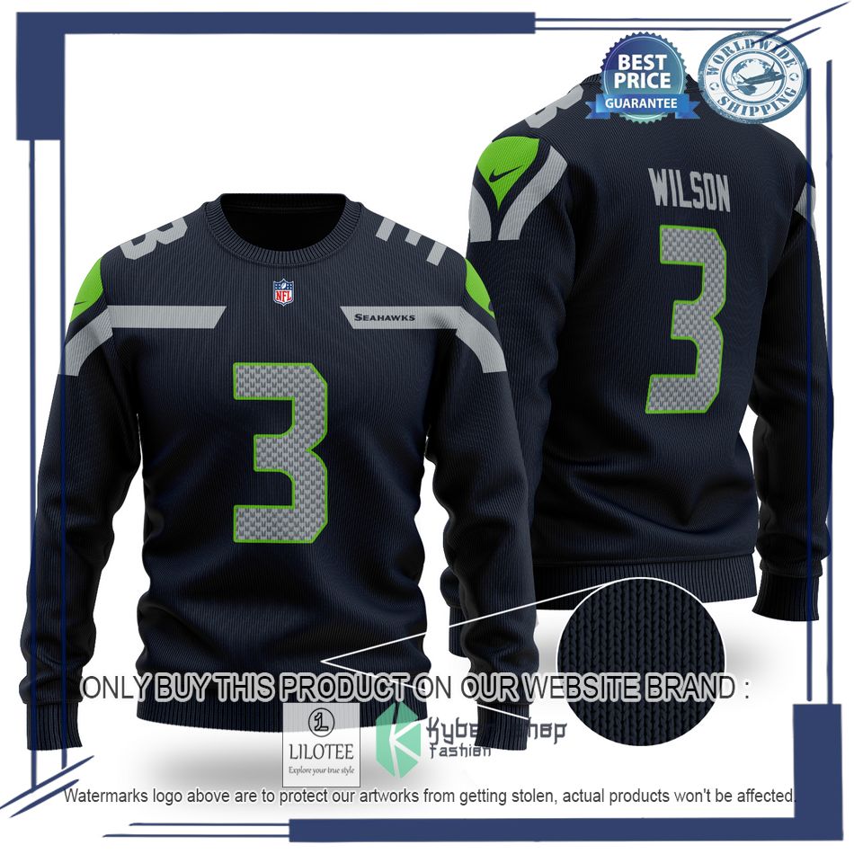 russell wilson 3 seattle seahawks nfl blue wool sweater 1 99048