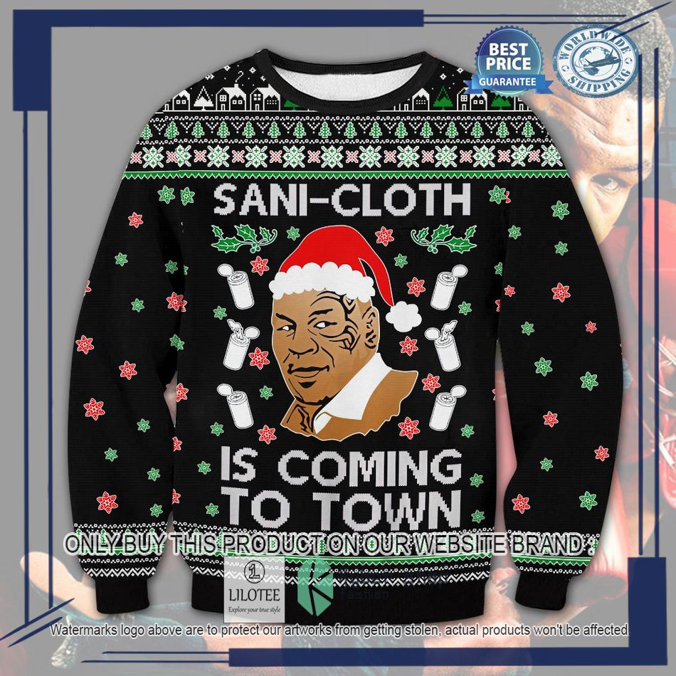 sani cloth is coming to town mike tyson ugly christmas sweater 1 67239