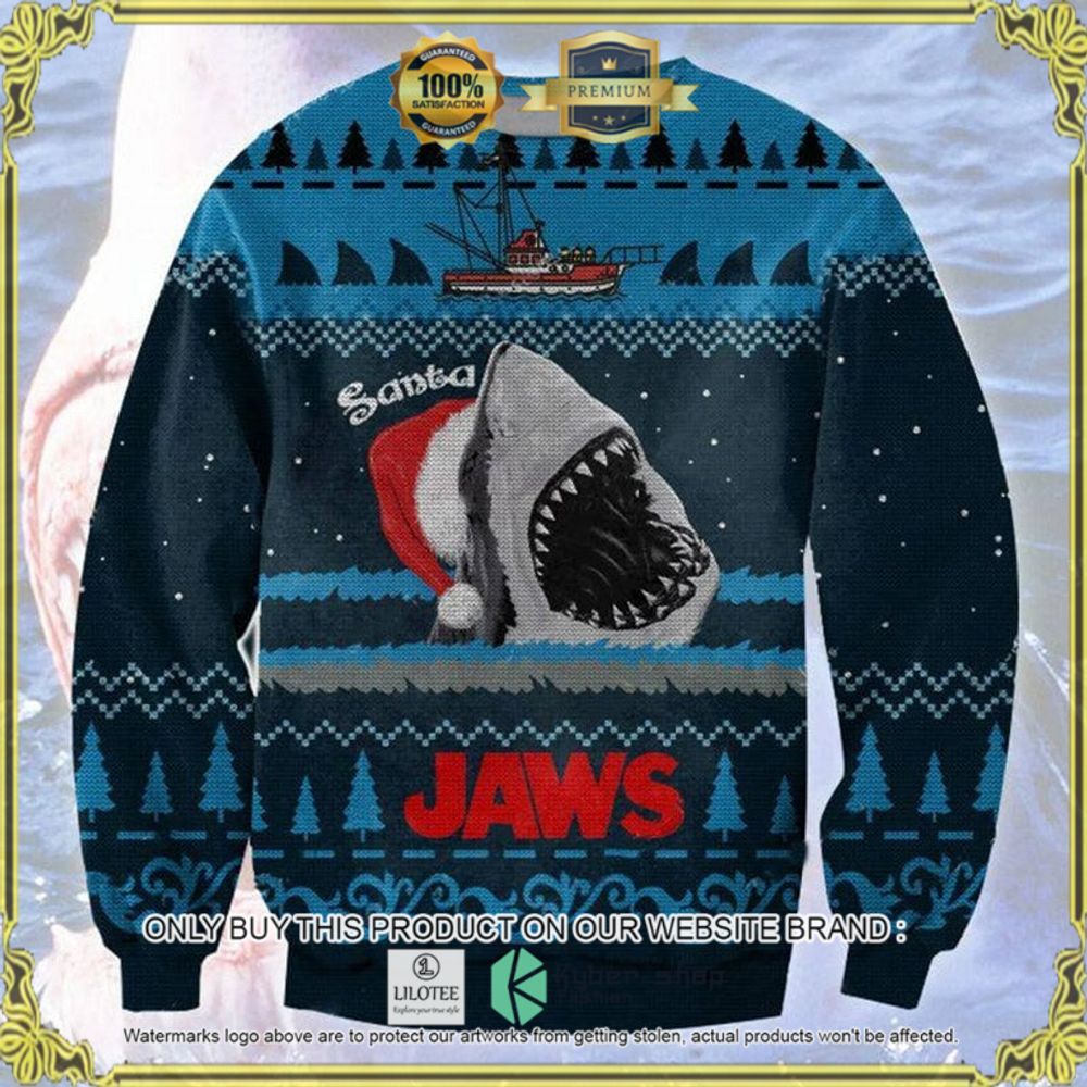 santa jaws shark movie christmas sweater 1 34198