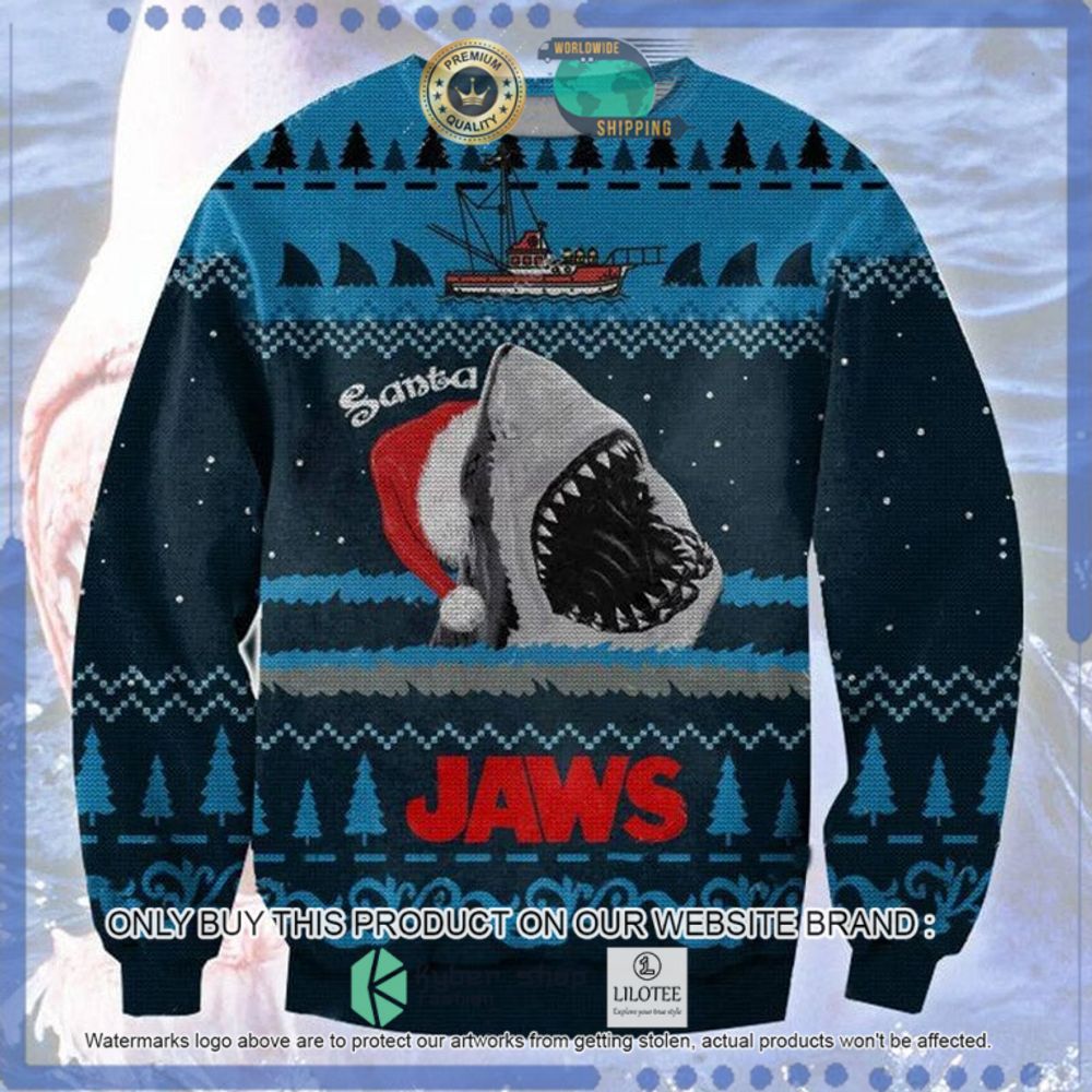 santa jaws shark movie christmas sweater 1 45086