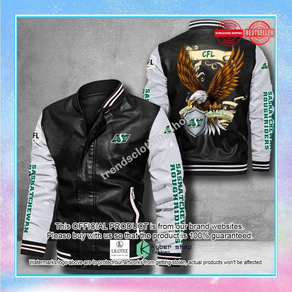 saskatchewan roughriders eagle cfl leather bomber jacket 1 465