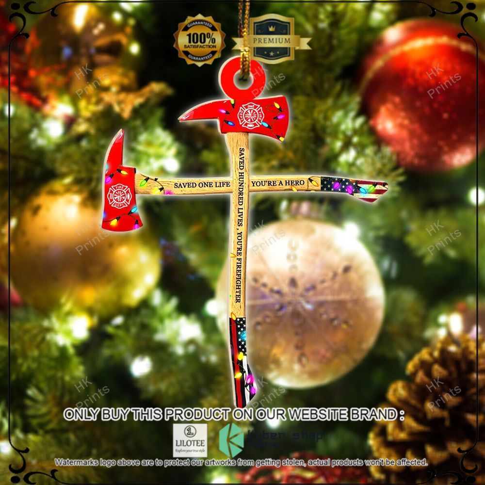 saved hundred lives you re firefighter cross christmas ornament 1 69975