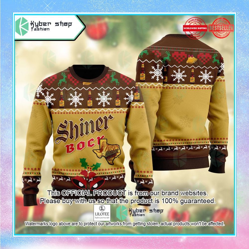 shiner bock logo brown christmas sweater 1 358