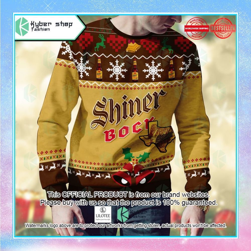 shiner bock logo brown christmas sweater 2 748