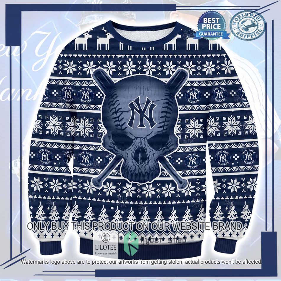 skull new york yankees ugly christmas sweater 1 22445