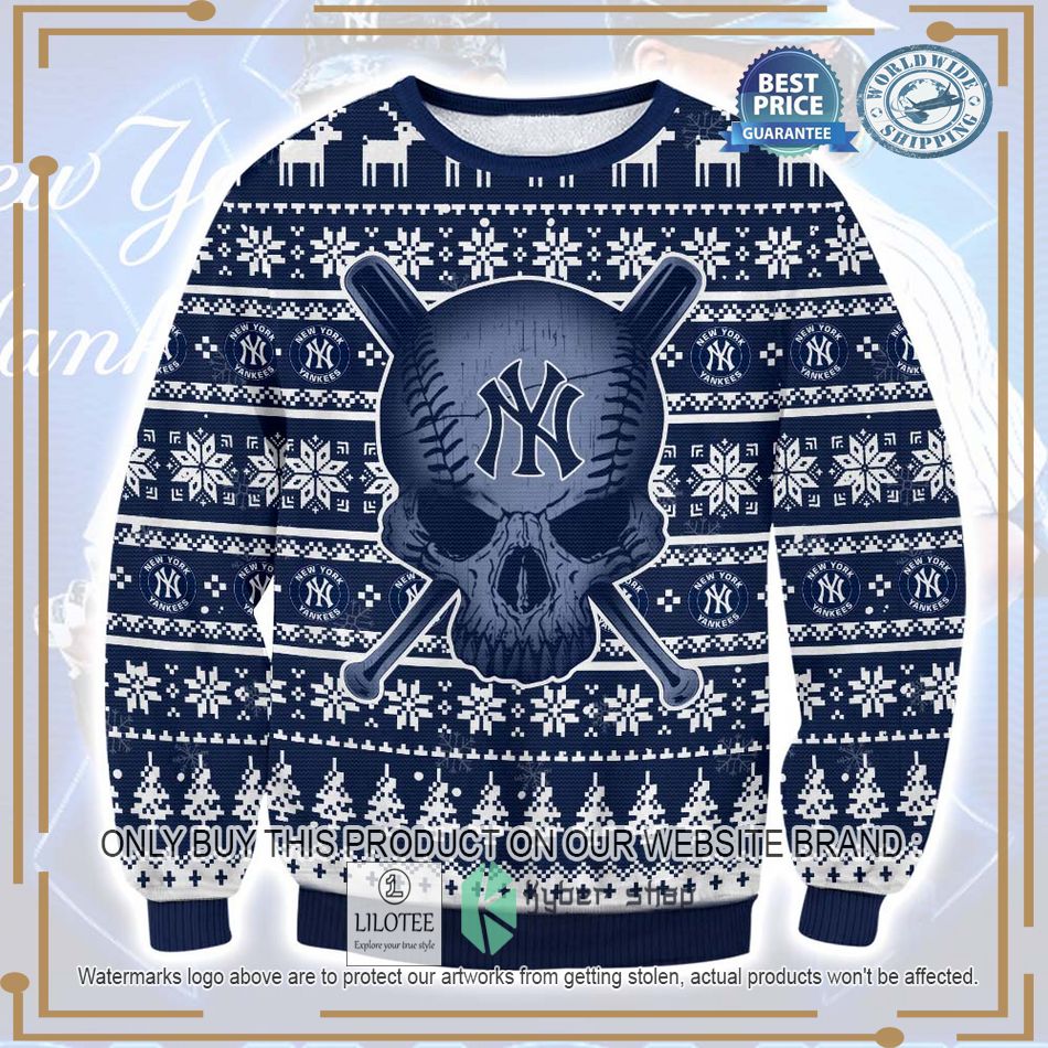 skull new york yankees ugly christmas sweater 1 58110