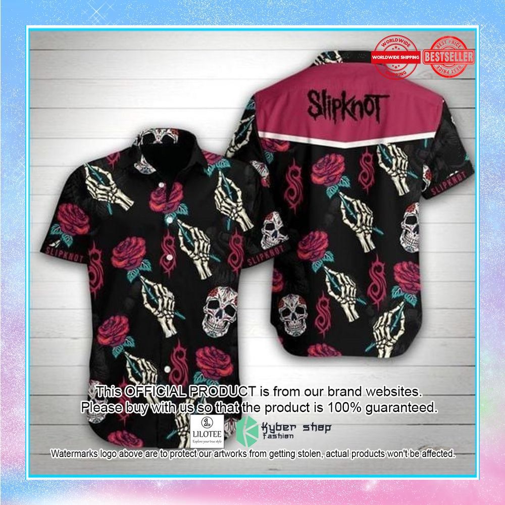 slipknot band rose skull hawaian shirt 1 386