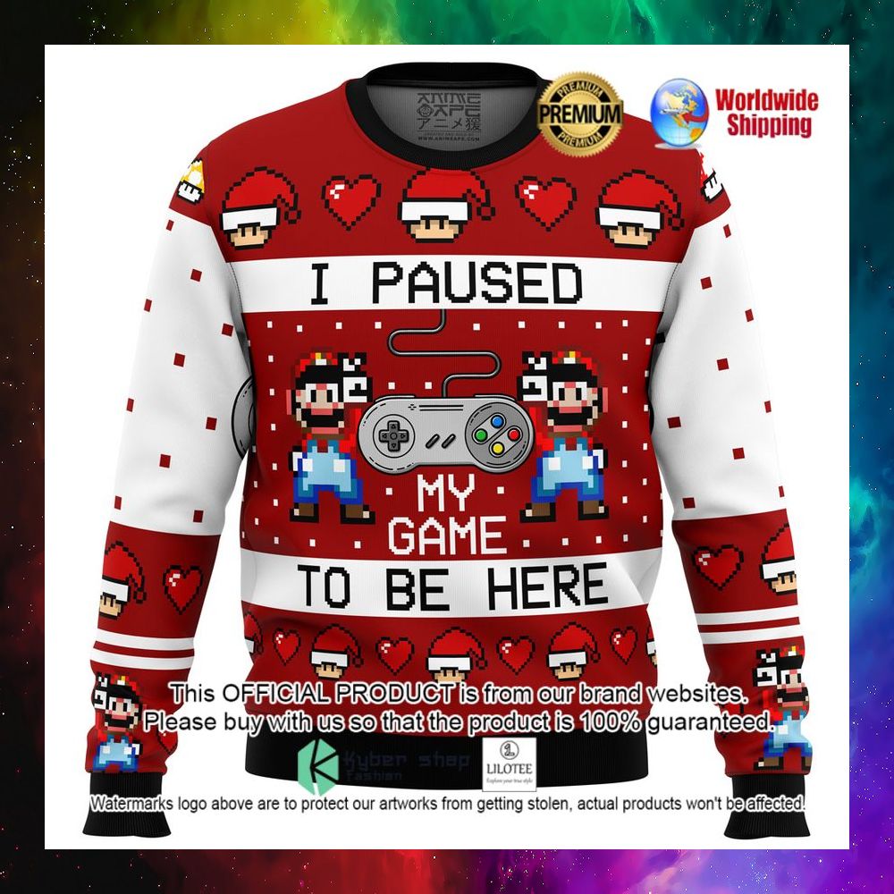 snes mario i paused my game to be here red white christmas sweater 1 98