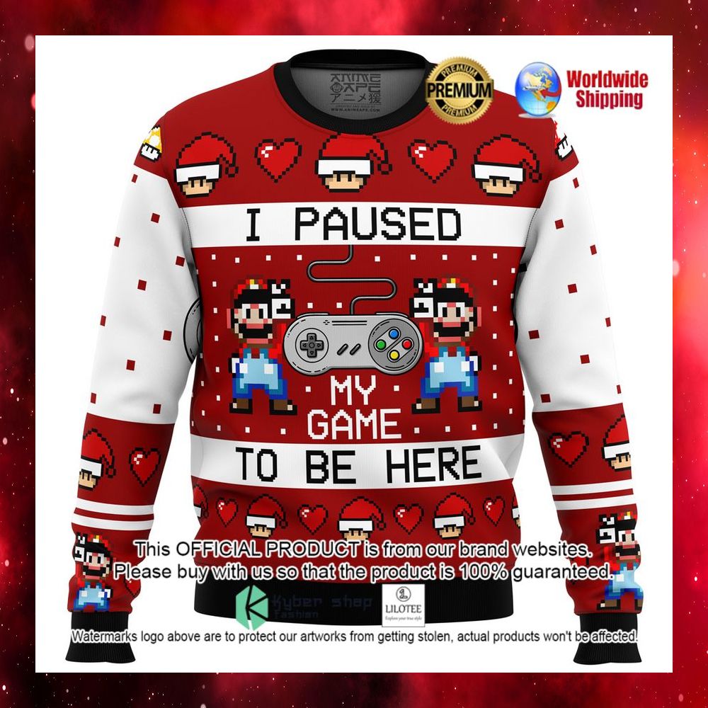 snes super mario i paused my game to be here christmas sweater 1 532