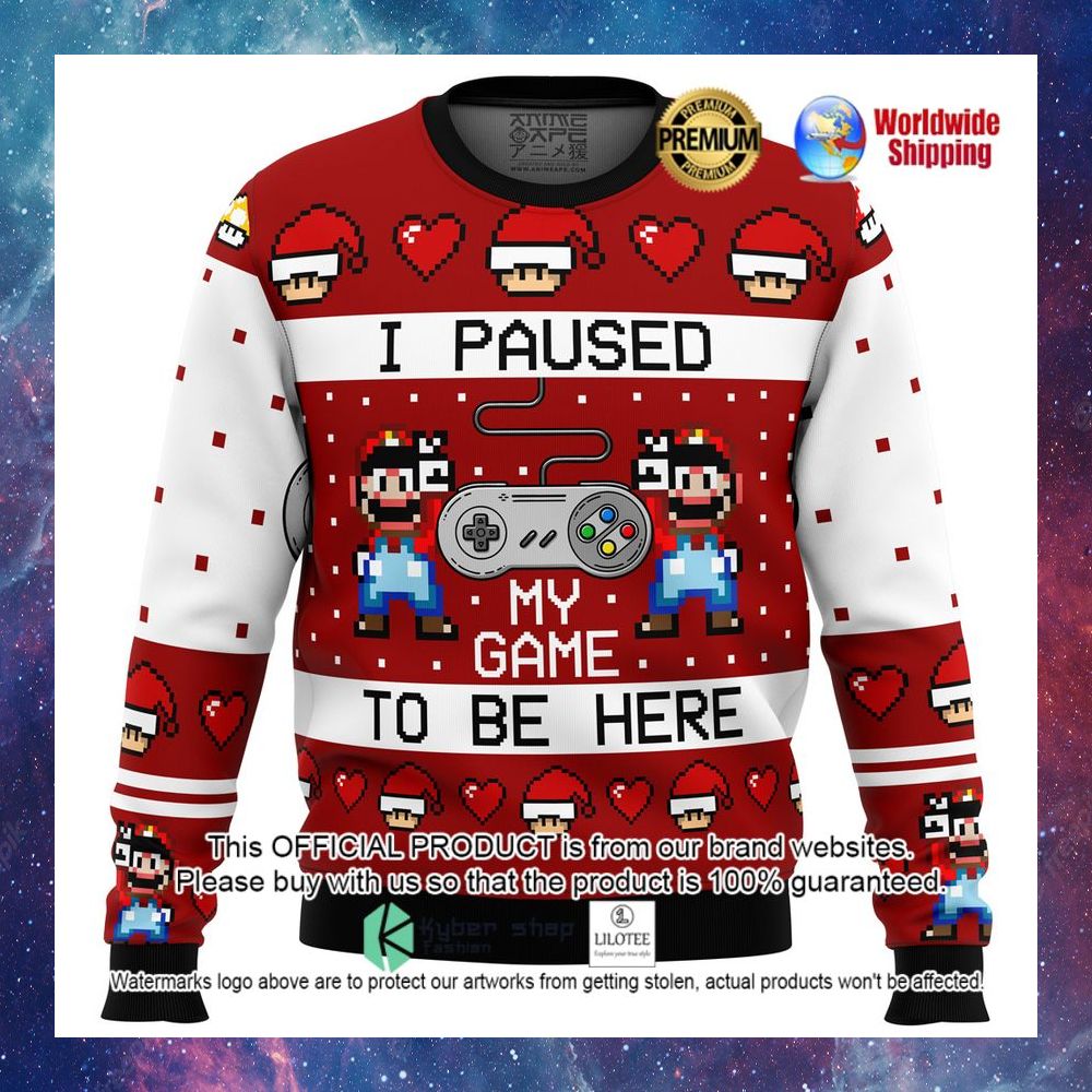 snes super mario i paused my game to be here christmas sweater 1 678
