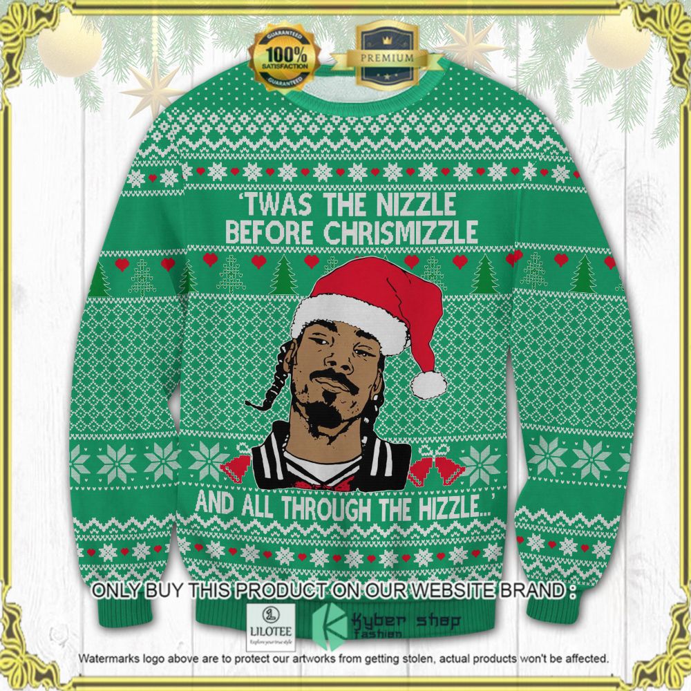 snoop dogg twas the nizzle green ugly sweater 1 52745