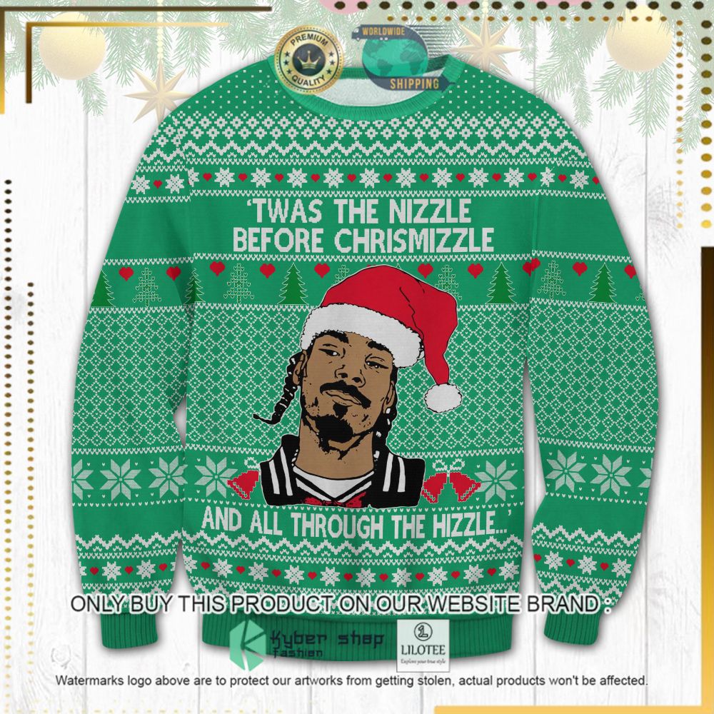 snoop dogg twas the nizzle green ugly sweater 1 54527