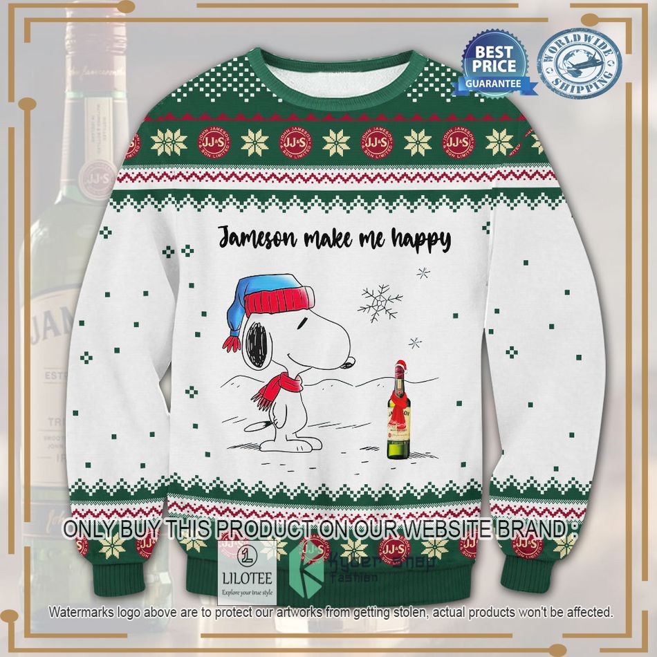 snoopy jameson make me happy ugly christmas sweater 1 40752