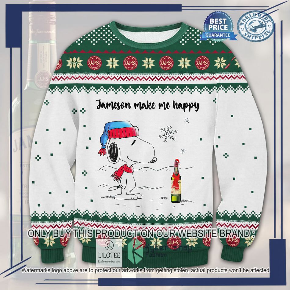 snoopy jameson make me happy ugly christmas sweater 1 43526