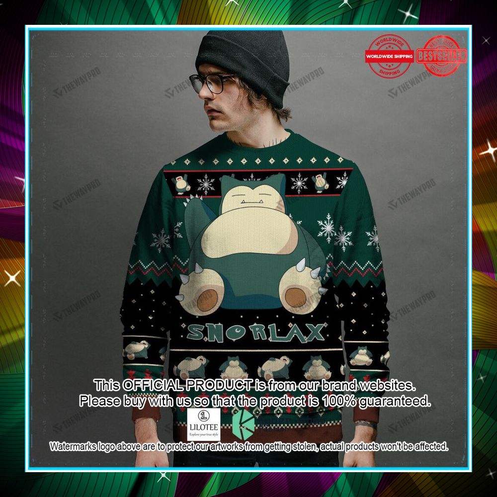 snorlax black green christmas sweater 2 436