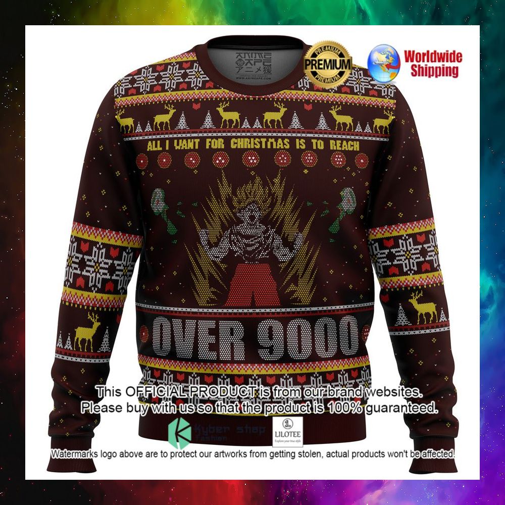 son goku dragon ball z over 9000 christmas sweater 1 777
