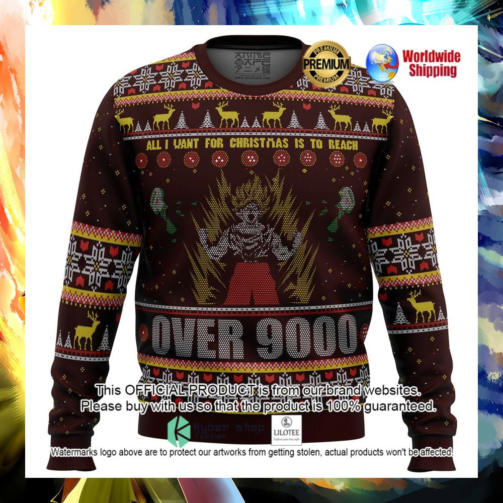 son goku dragon ball z over 9000 christmas sweater 1 78