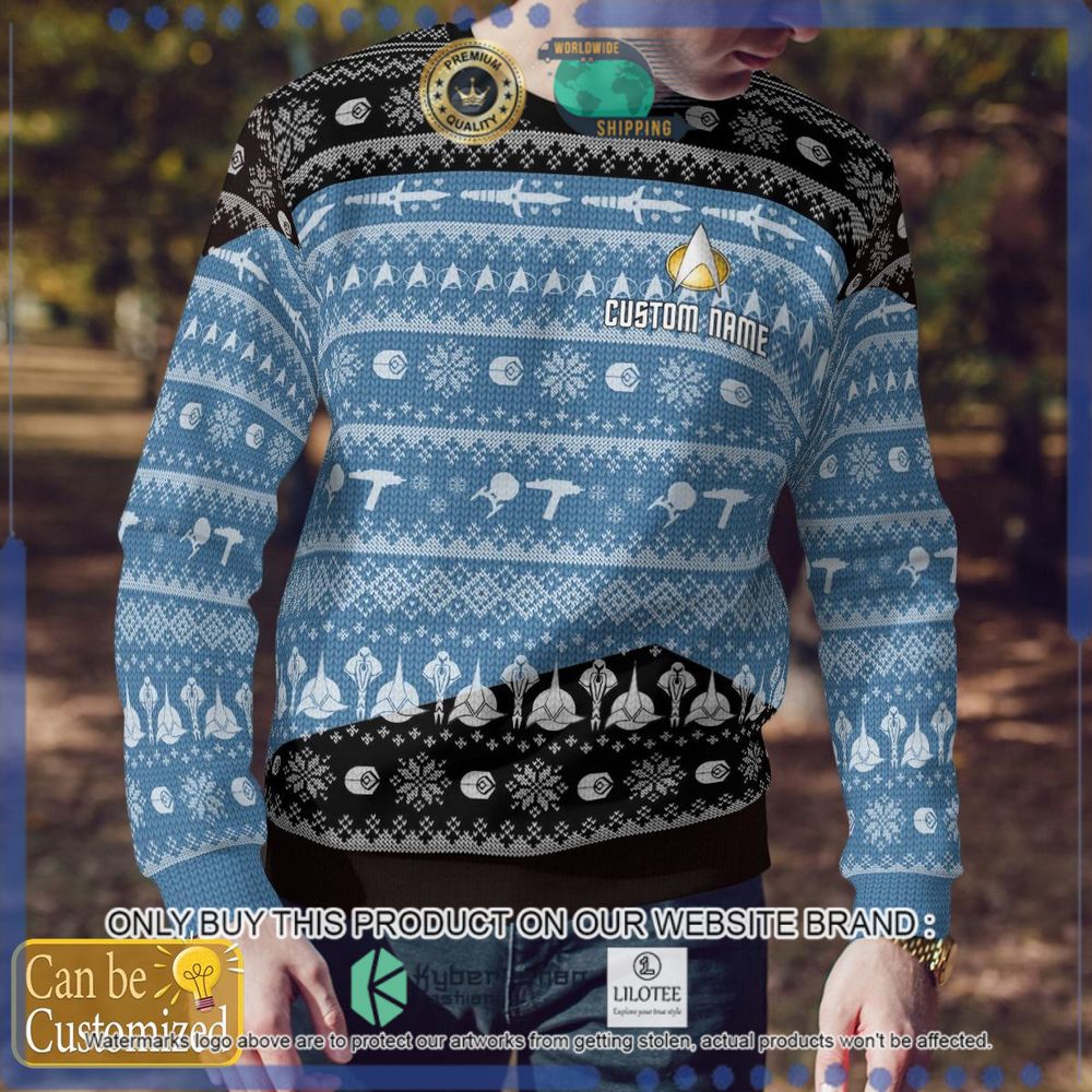 star trek blue custom name christmas sweater 1 16164