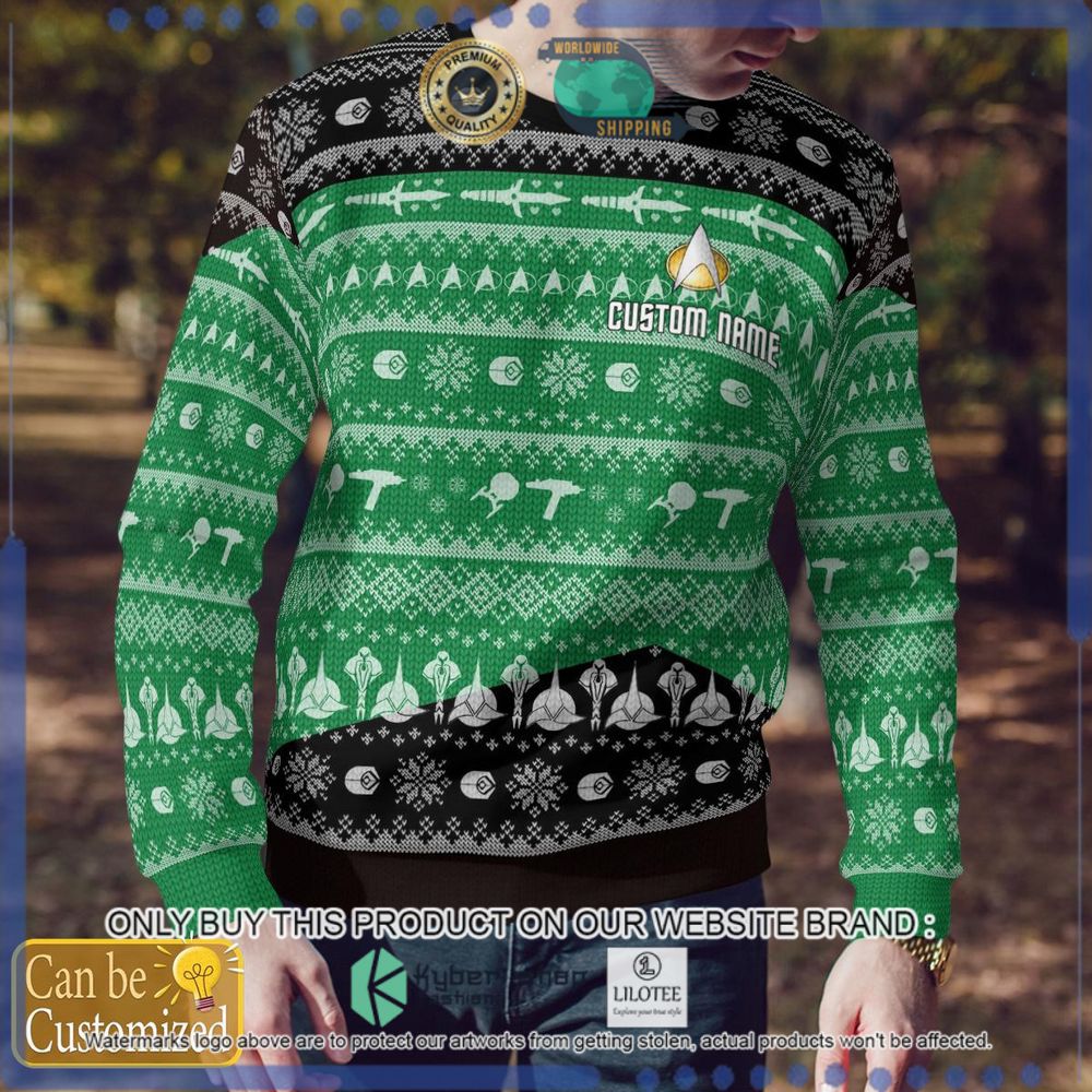 star trek green custom name christmas sweater 1 20674