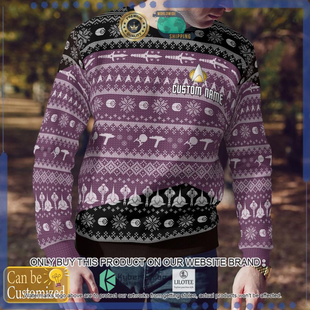 star trek purple brown custom name christmas sweater 1 35621
