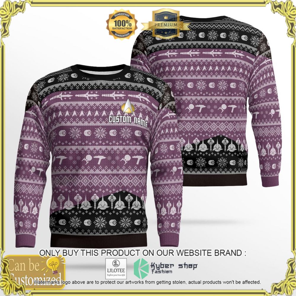 star trek purple brown custom name christmas sweater 1 5390
