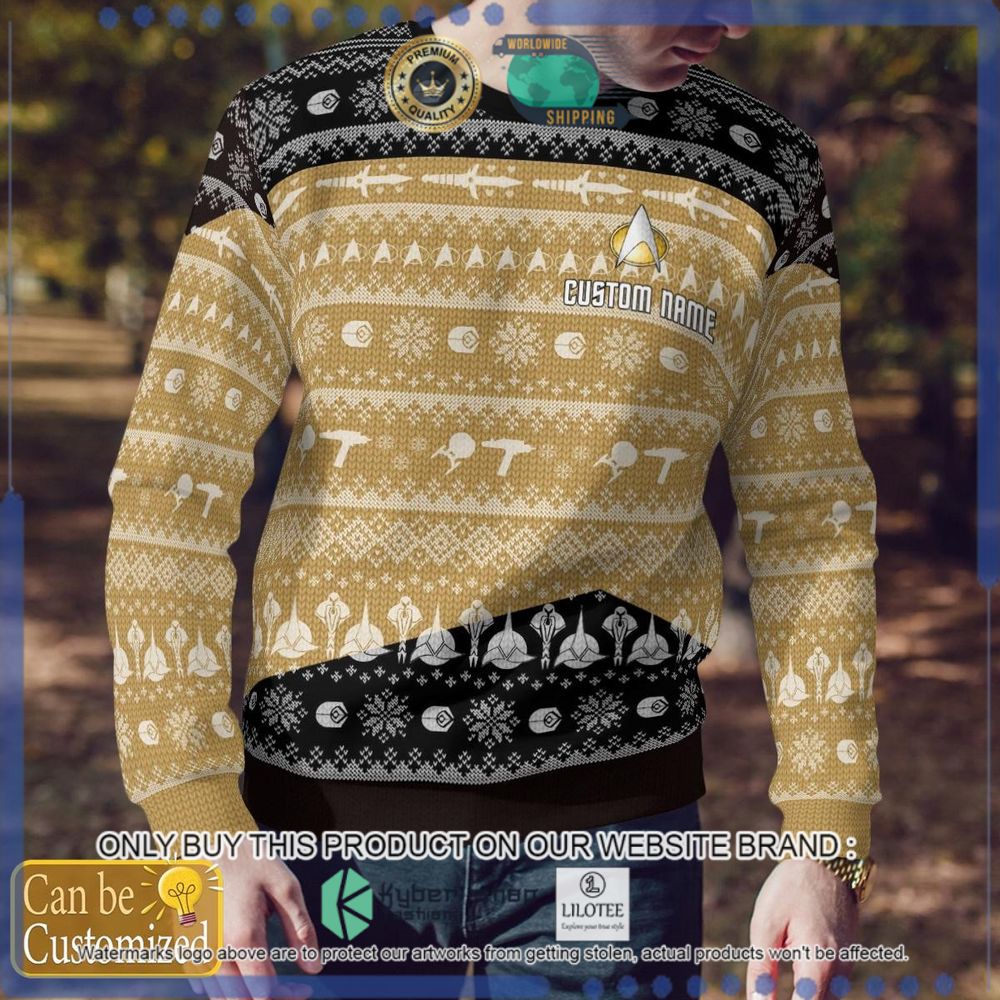 star trek yellow custom name christmas sweater 1 3606