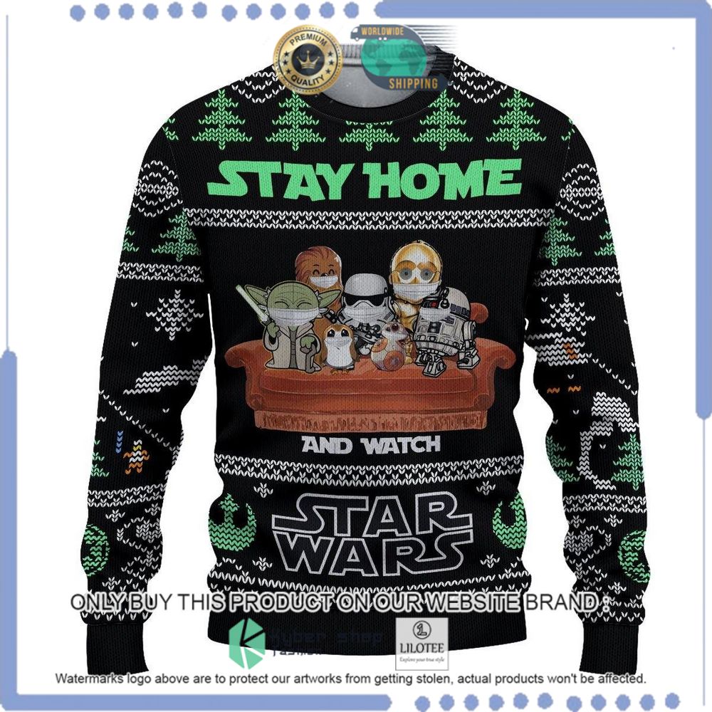 stay home star wars black green christmas sweater 1 6874