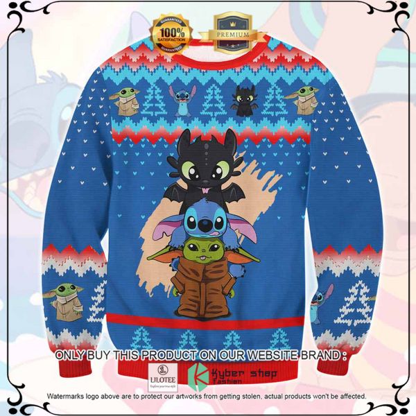 stitch and toothless and baby yoda woolen knitted sweater 1 10814