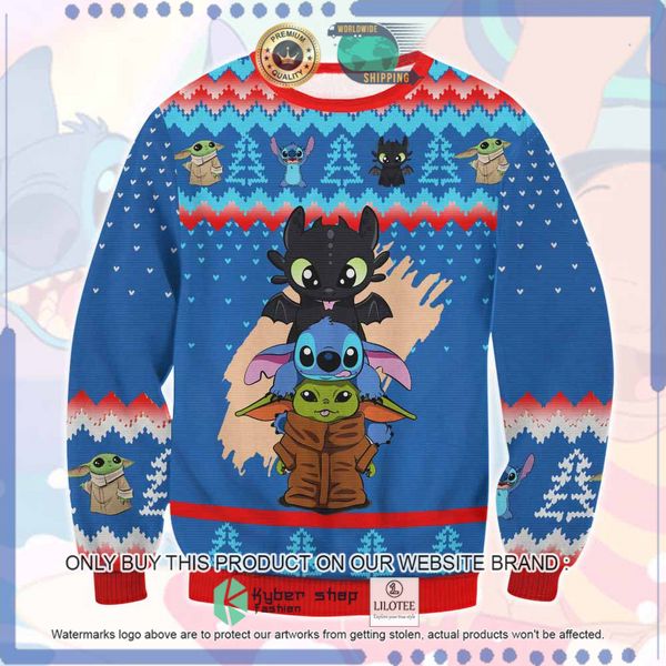 stitch and toothless and baby yoda woolen knitted sweater 1 20457