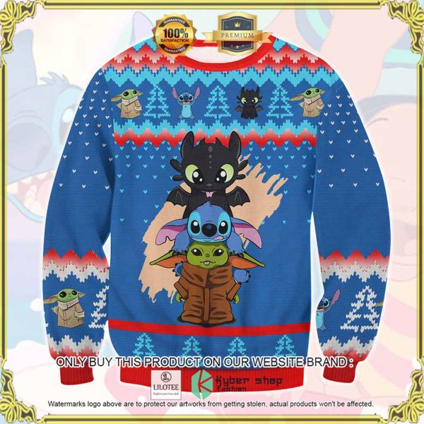 stitch and toothless and baby yoda woolen knitted sweater 1 27827