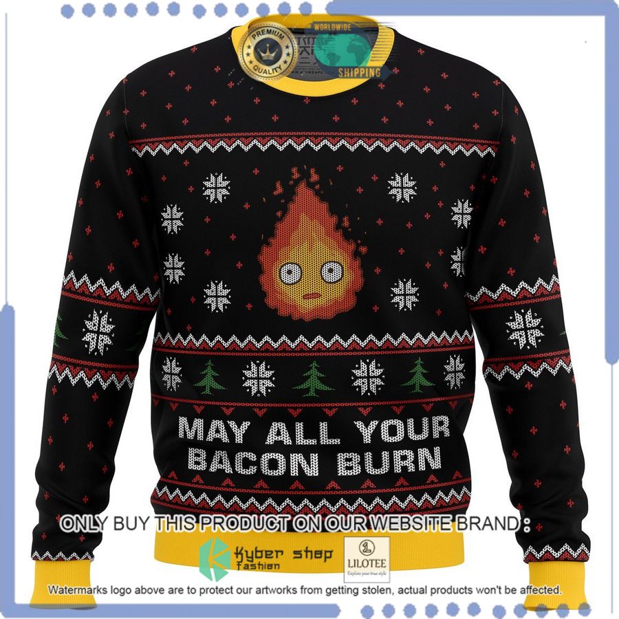 studio ghibli may all your bacon burn calcifer christmas sweater 1 14211