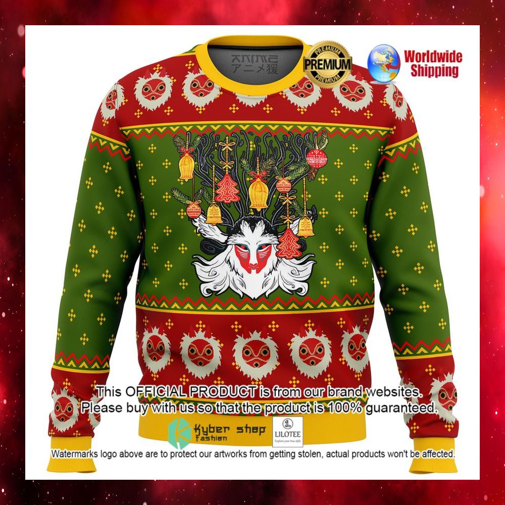 studio ghibli princess mononoke anime christmas sweater 1 205