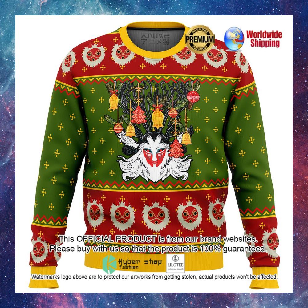 studio ghibli princess mononoke anime christmas sweater 1 592