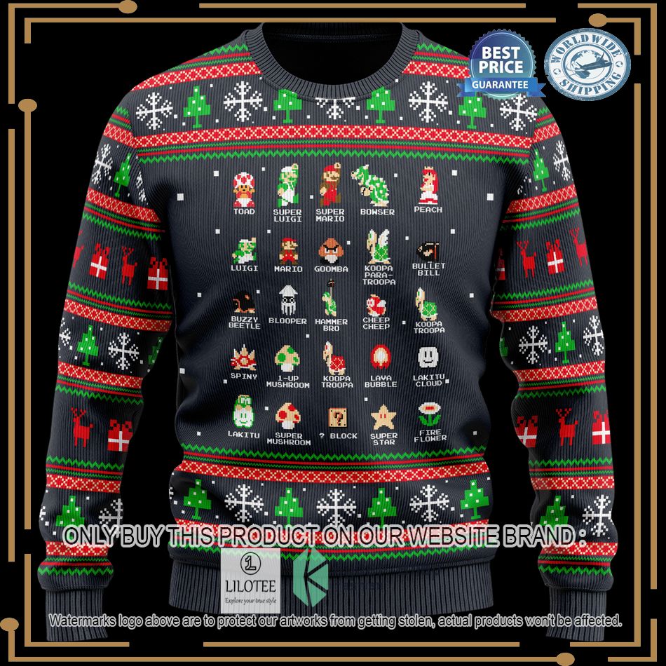 super mario bros black christmas sweater 2 23855