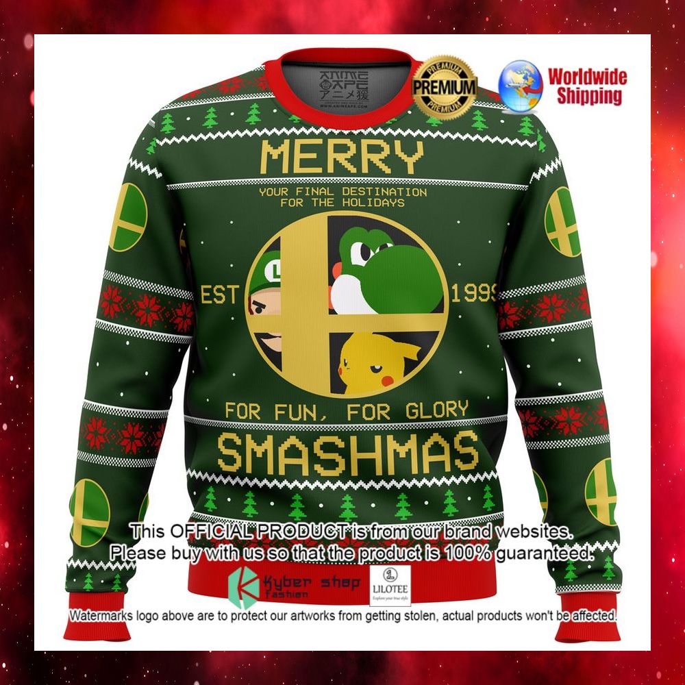 super smash bros merry smashmas 1999 christmas sweater 1 432