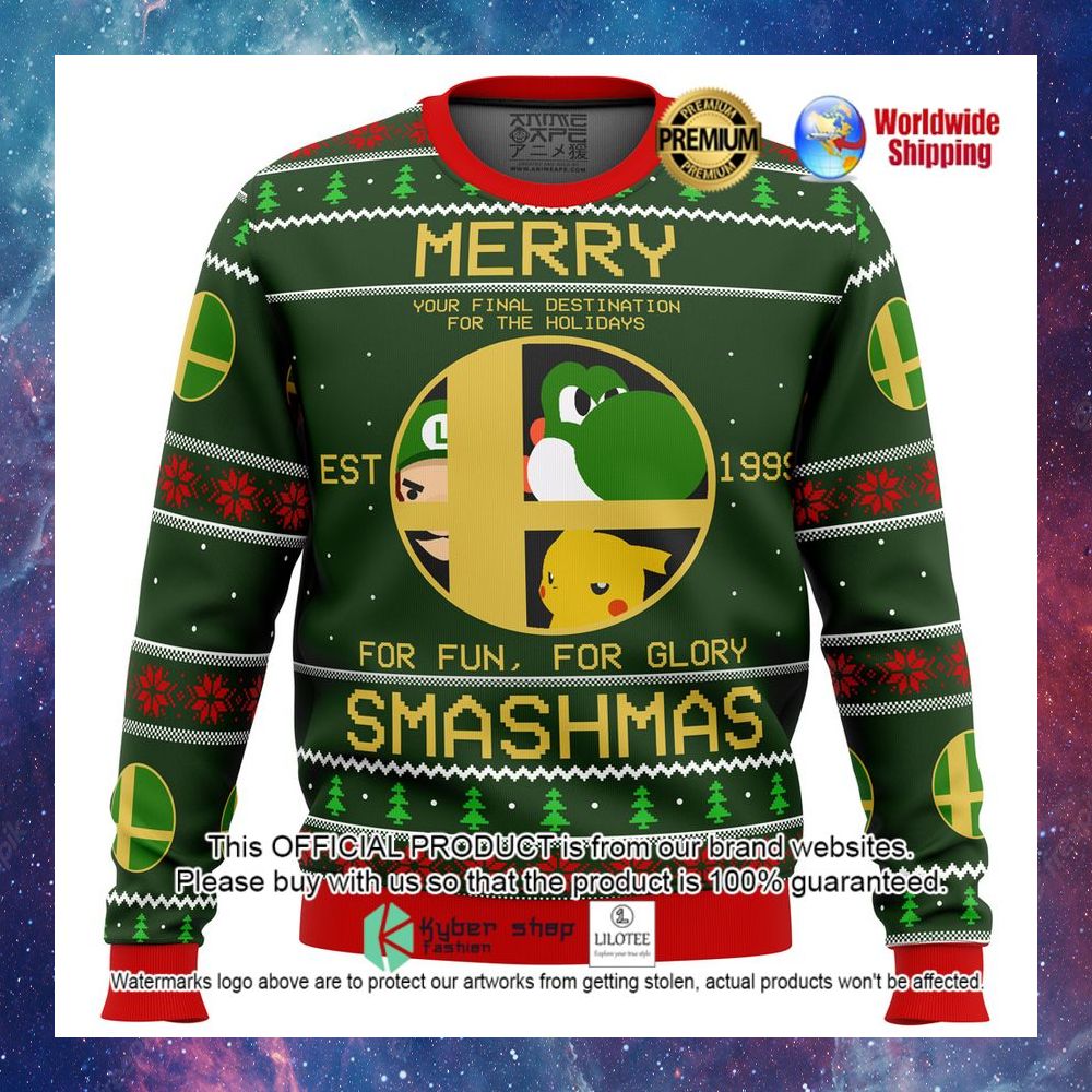super smash bros merry smashmas 1999 christmas sweater 1 957