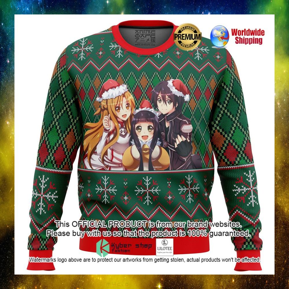 sword art online yui kirito asuna anime christmas sweater 1 256