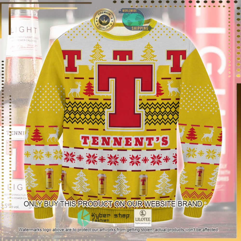 tennents yellow white ugly sweater 1 38558