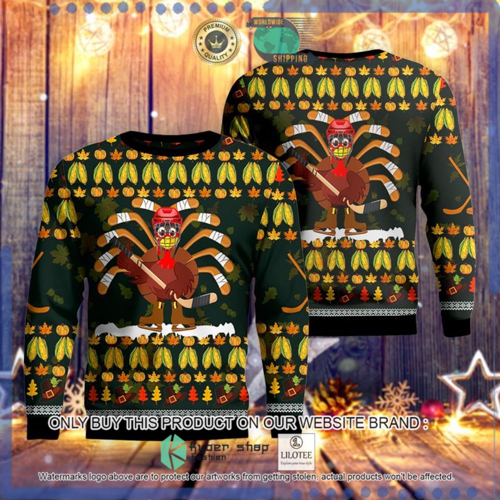 thanksgiving turkey hockey christmas sweater 1 52201