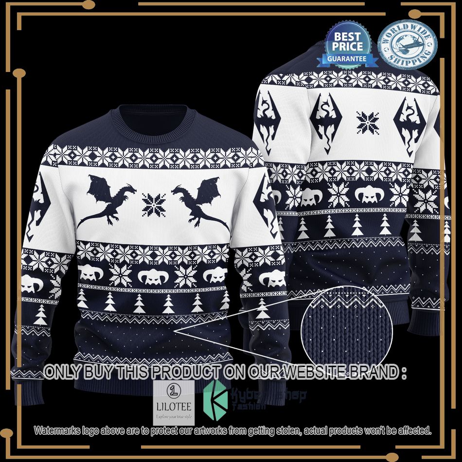 the elder scrolls skyrim blue white christmas sweater 1 48193