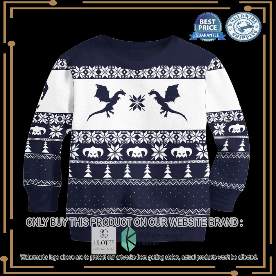 the elder scrolls skyrim blue white christmas sweater 2 13683