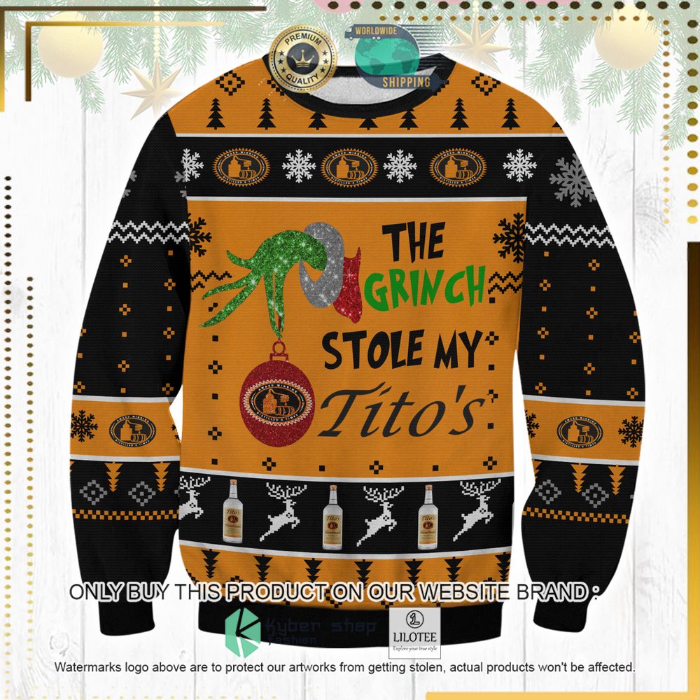 the grinch stole my titos knitted christmas sweater 1 4677
