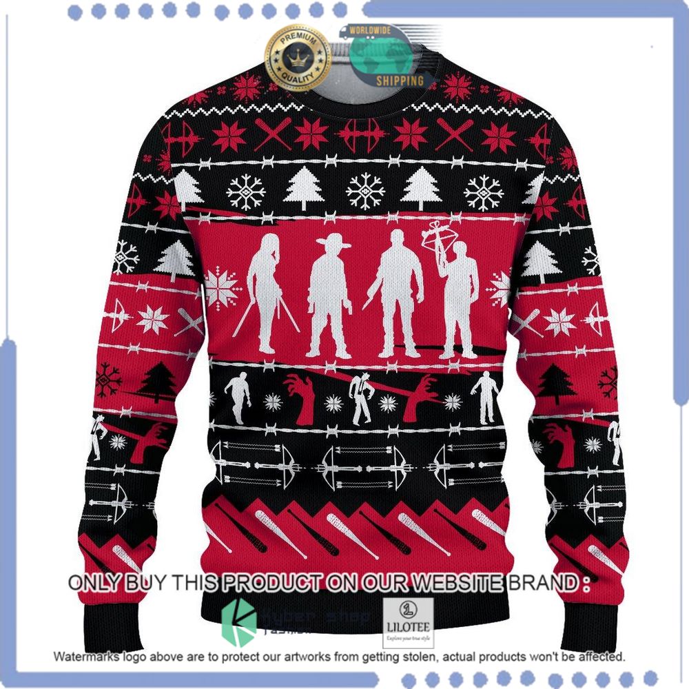 the walking dead red black christmas sweater 1 1001